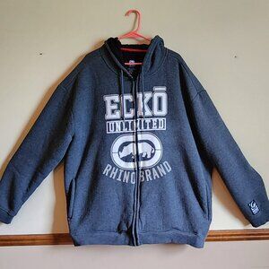 Ecko Unltd  Men's Hoodie Grey Sherpa Lined Full Zip Vintage Y2K Size 5XL